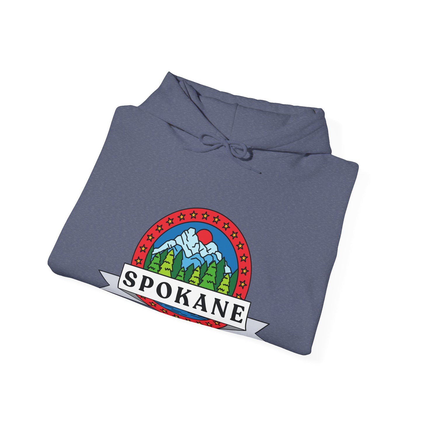 Spokane Mountain Badge Hoodie – Retro Outdoor Travel Sweatshirt