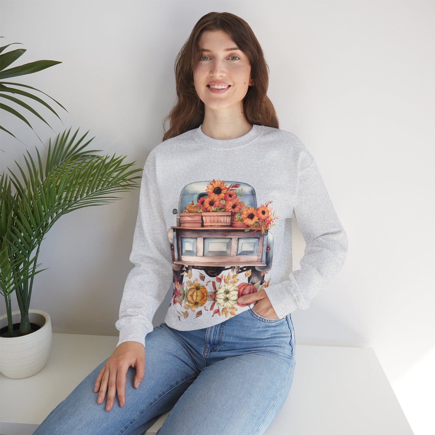 Fall Floral Truck Crewneck Sweatshirt | Autumn Apparel | True North