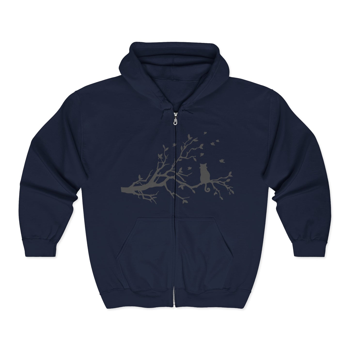 Nature-Inspired Full Zip Hoodie | Tree Branch & Bird Design | True North