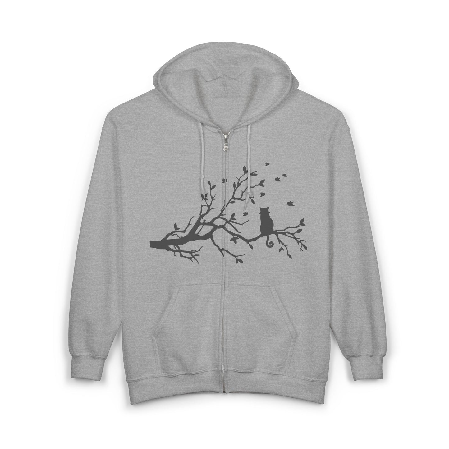 Nature-Inspired Full Zip Hoodie | Tree Branch & Bird Design | True North