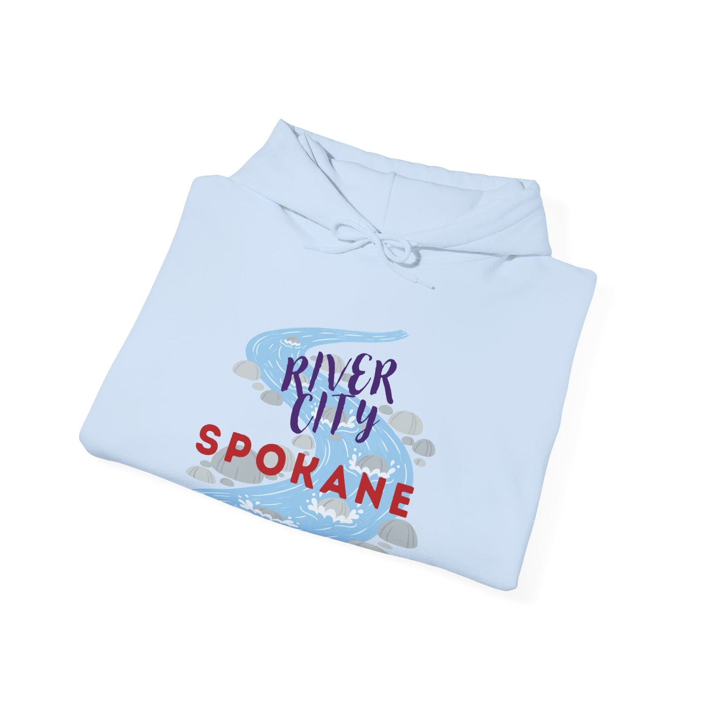 River City Spokane Hoodie - Retro Watercolor River Graphic Sweatshirt
