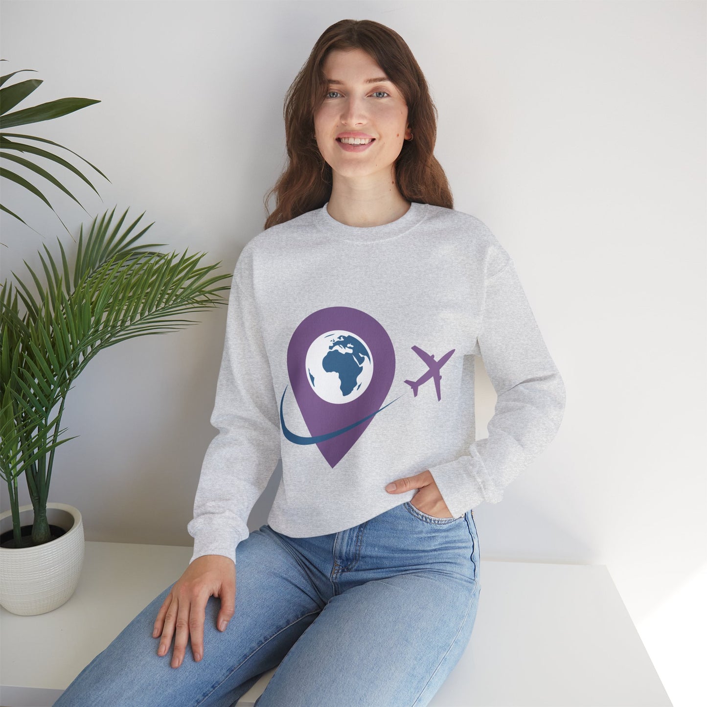 Travel Inspired Sweatshirt | Globe and Airplane Design | True North