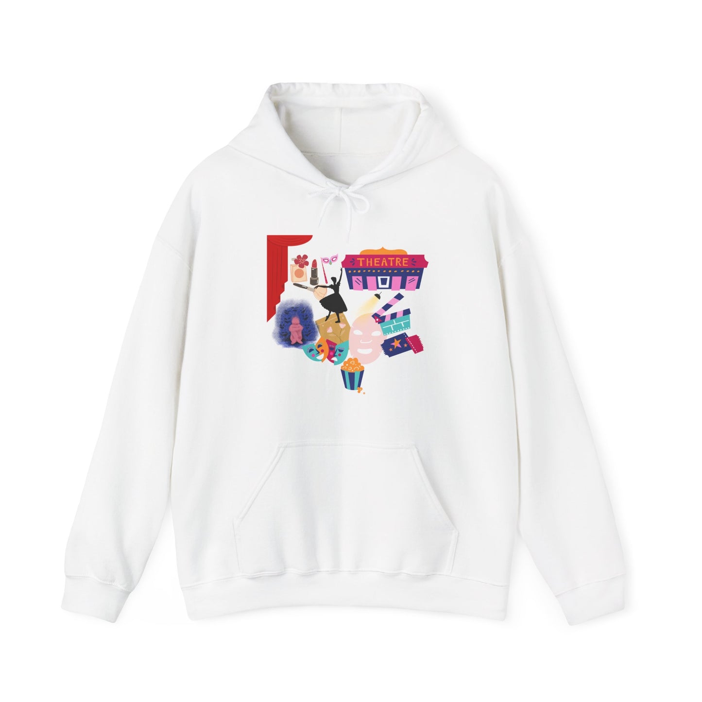 Theater Lover Hoodie — Colorful Broadway Collage Design DULUTH