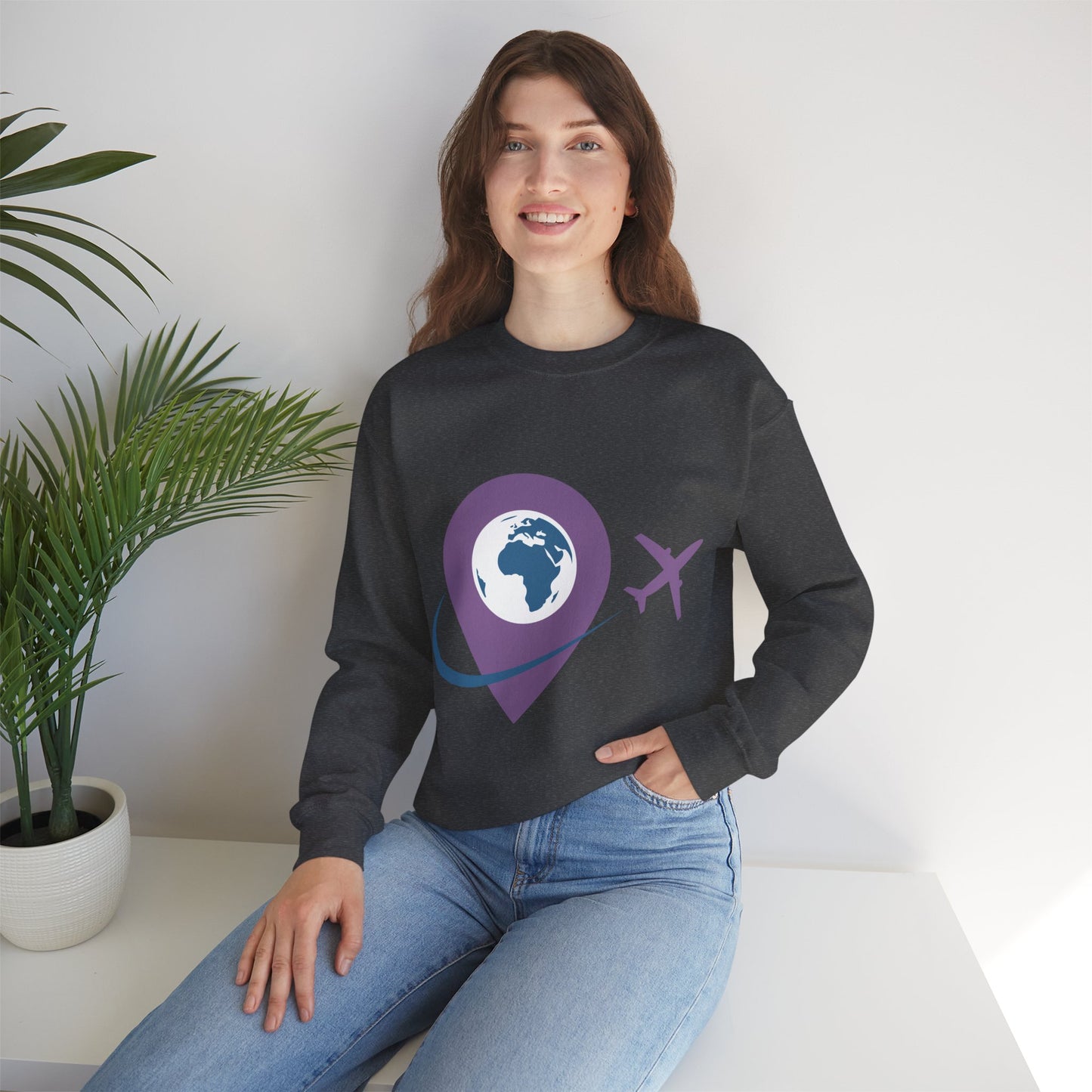 Travel Inspired Sweatshirt | Globe and Airplane Design | True North