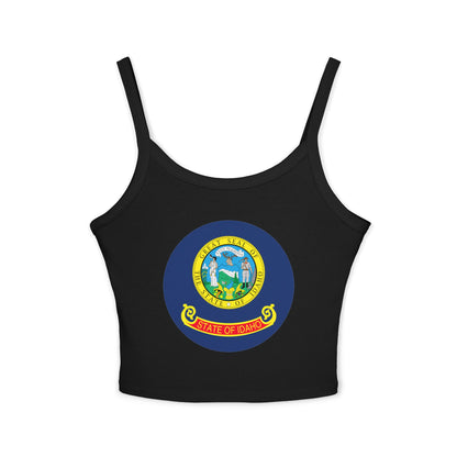 Idaho State Seal Crop Tank Top — Women's Spaghetti Strap Idaho Flag Design BOISE