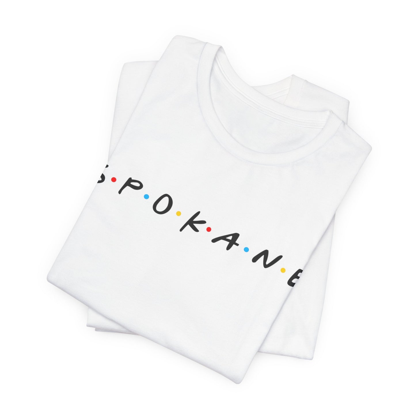 Spokane Script Tee — Retro Dotted Friend-Style City T‑Shirt
