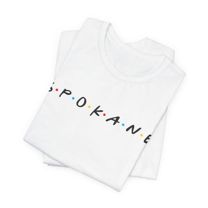 Spokane Script Tee — Retro Dotted Friend-Style City T‑Shirt