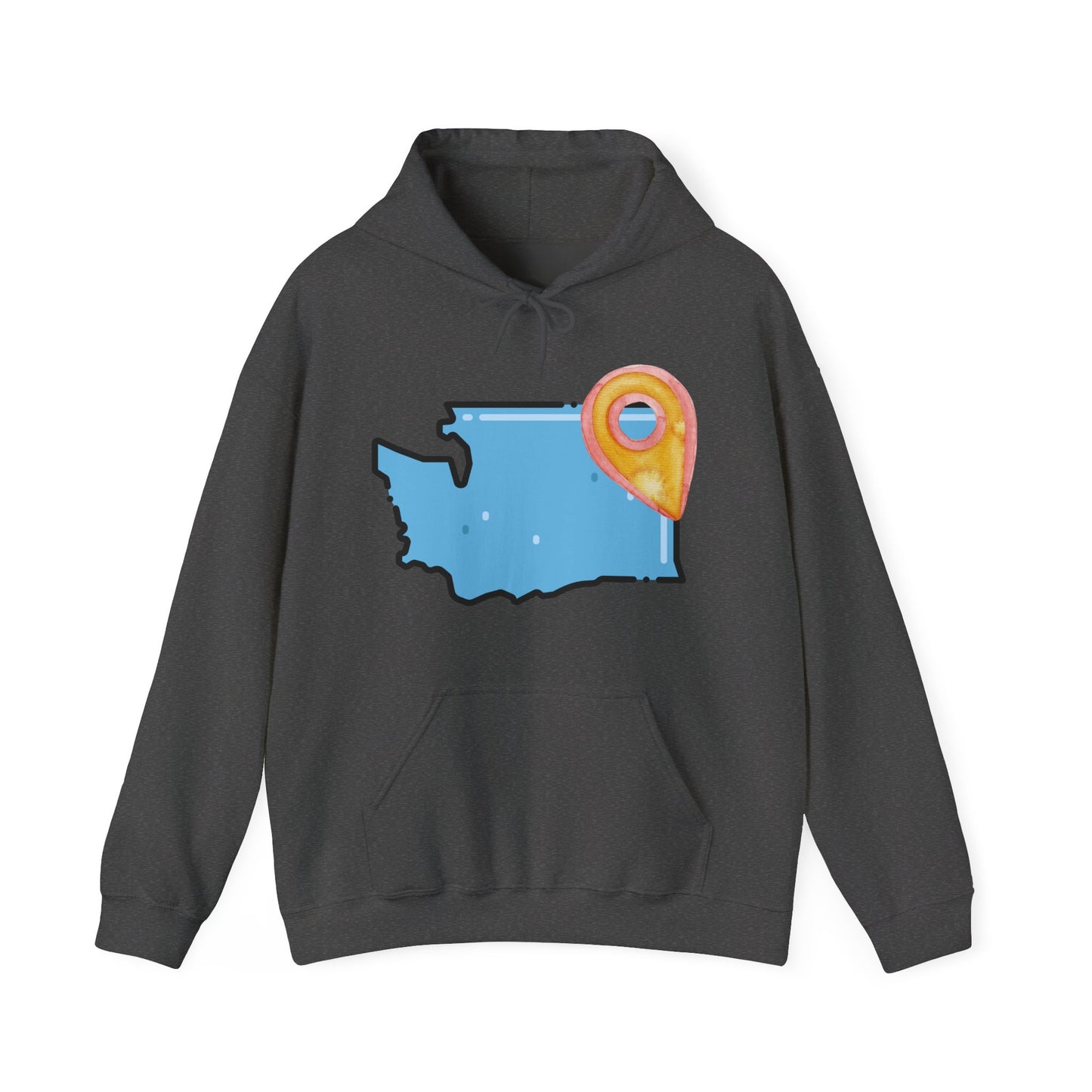 Washington State Map Hoodie with Location Pin — State Pride Pullover SPOKANE