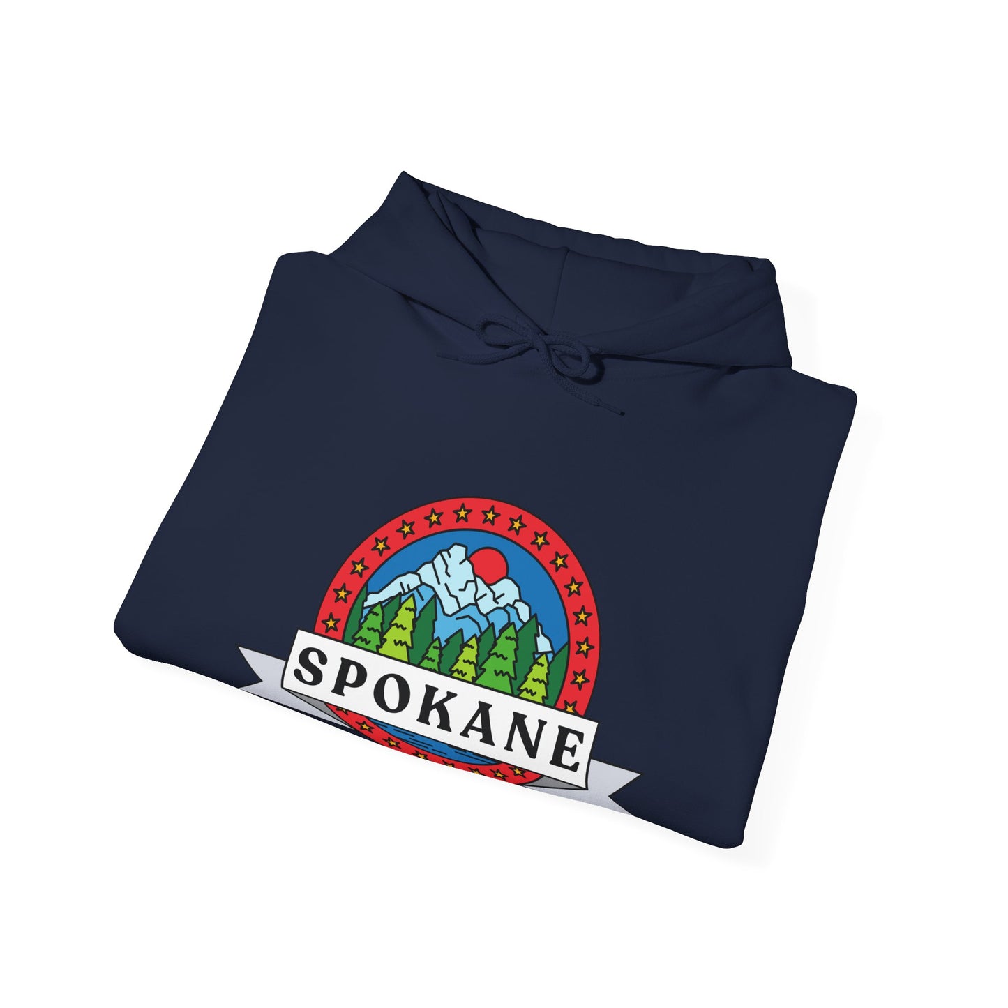 Spokane Mountain Badge Hoodie – Retro Outdoor Travel Sweatshirt