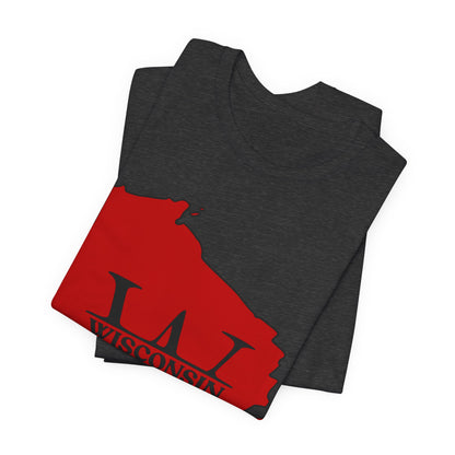 Wisconsin State Outline Tee with W Monogram — Red Badger Pride Shirt MADISON JERSEY TEE