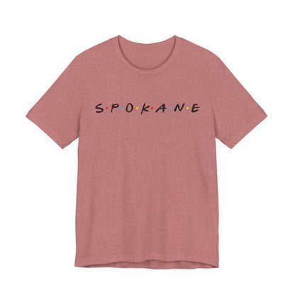 Spokane Script Tee — Retro Dotted Friend-Style City T‑Shirt