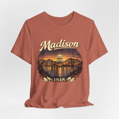 Madison Skyline T-Shirt — Vintage Capitol Night Scene (1848) JERSEY