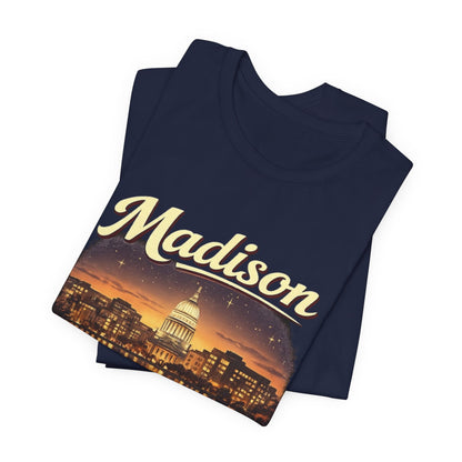 Madison Skyline T-Shirt — Vintage Capitol Night Scene (1848) JERSEY
