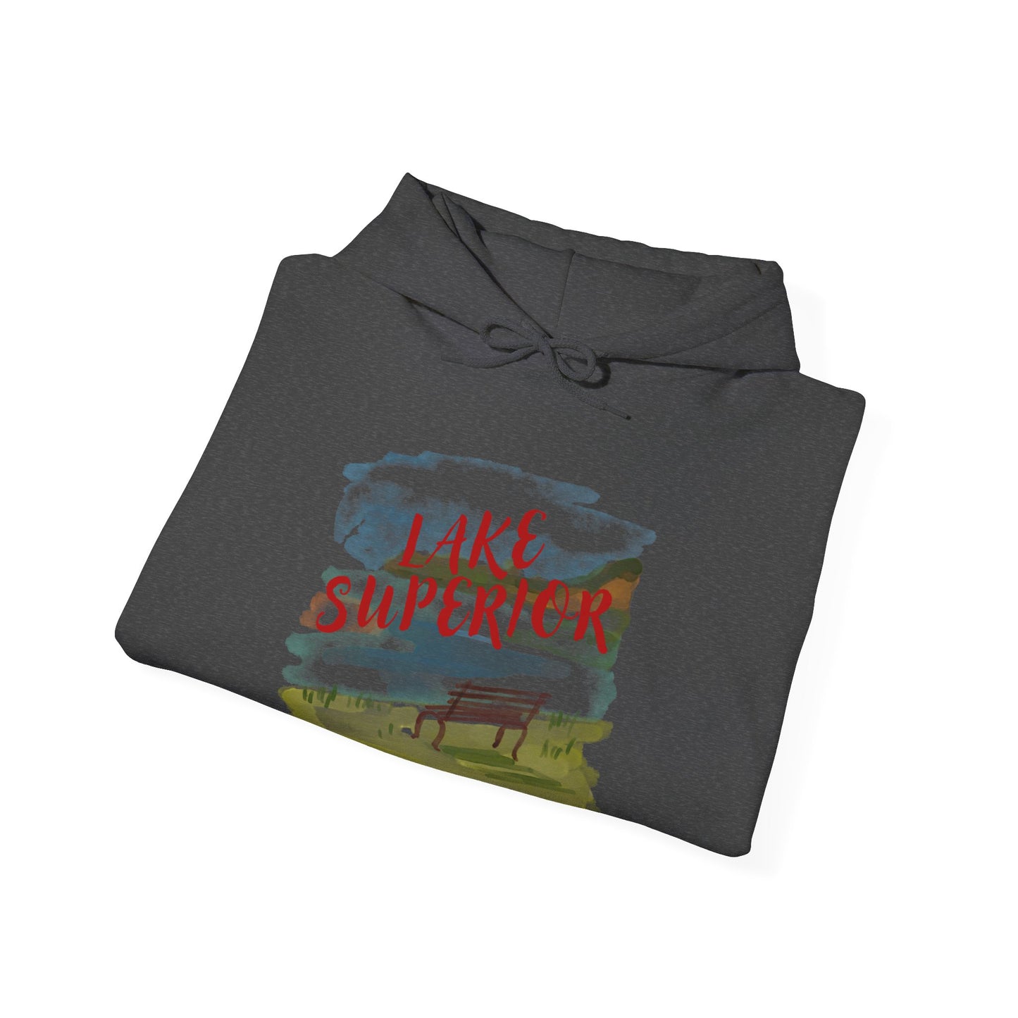 Lake Superior Hoodie – Scenic Bench Watercolor Design DULUTH