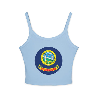 Idaho State Seal Crop Tank Top — Women's Spaghetti Strap Idaho Flag Design BOISE