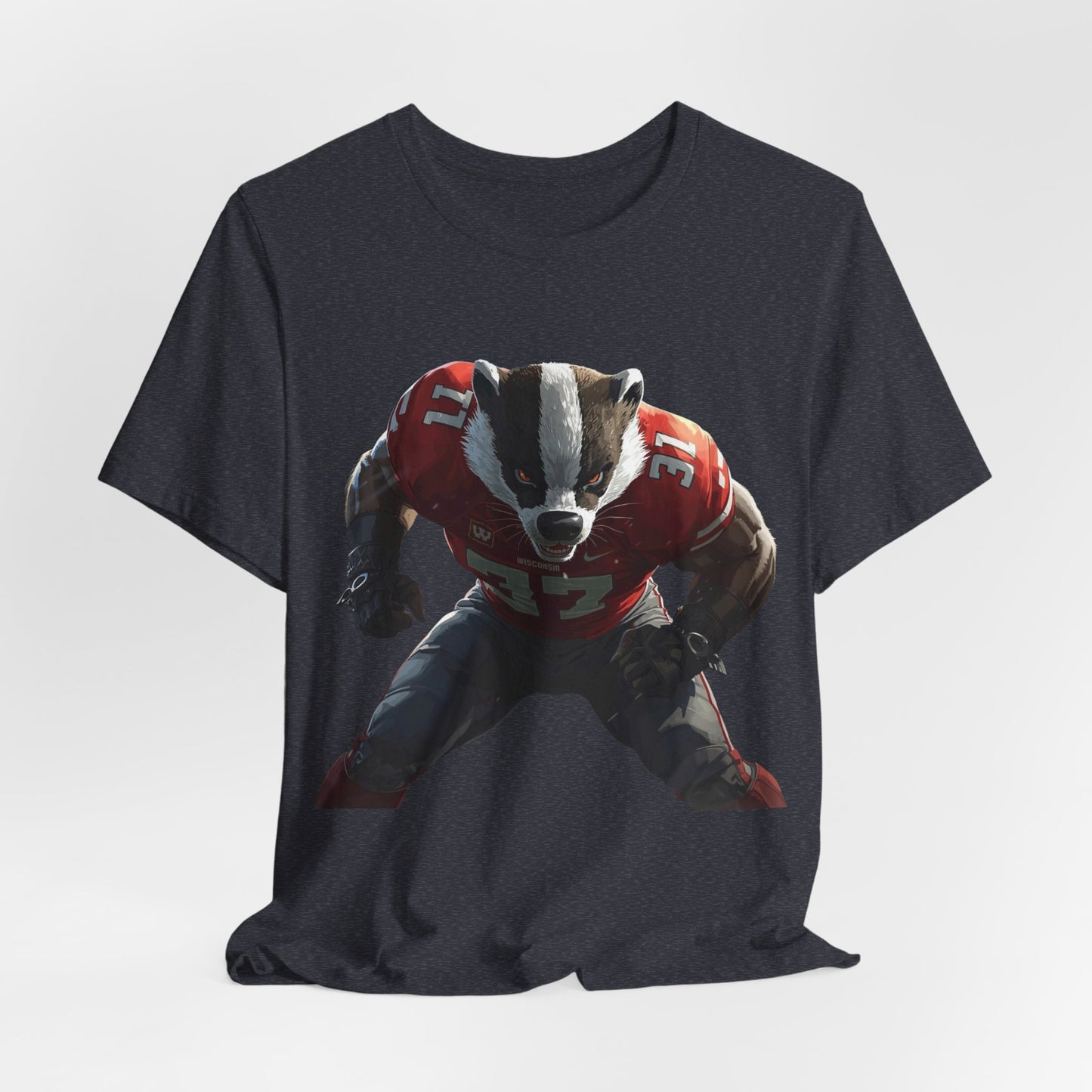 Badger Football Player T-Shirt — Retro Mascot Sports JERSEY Tee MADISON