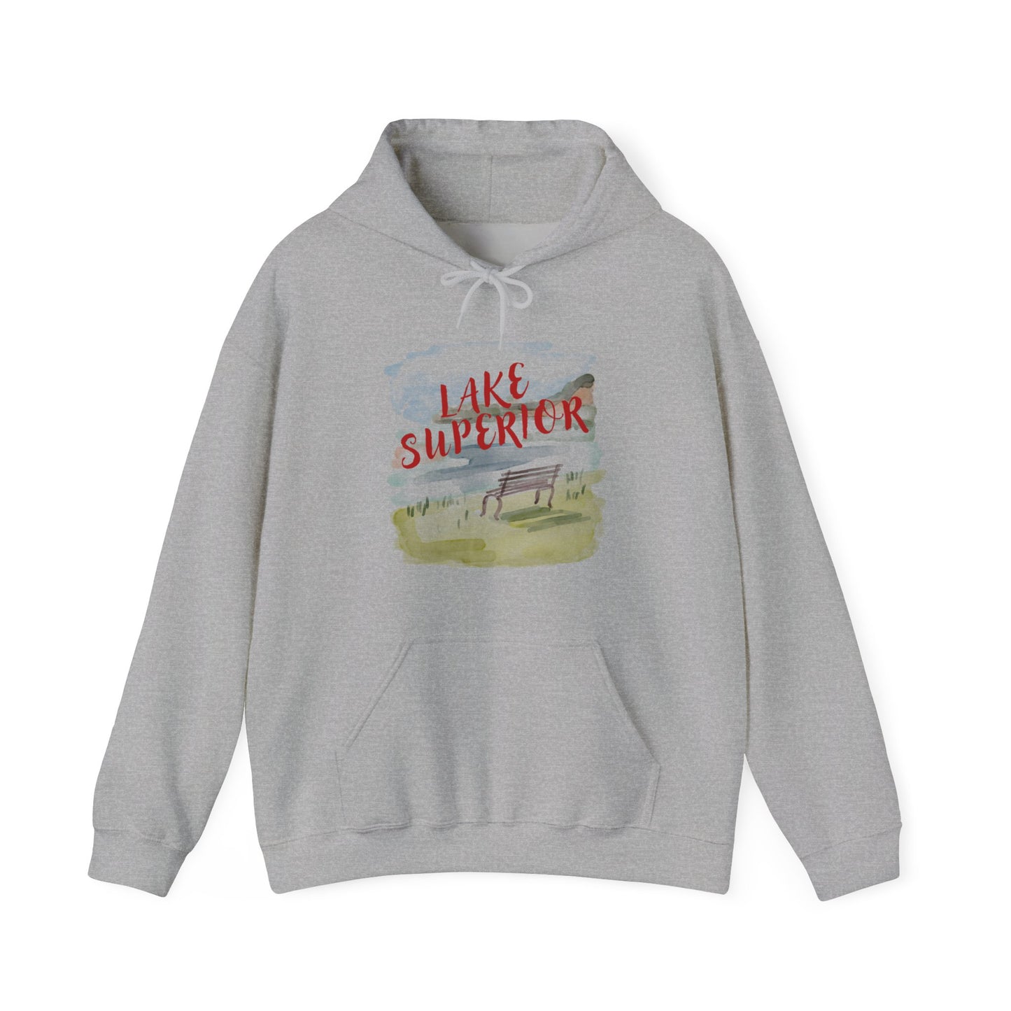 Lake Superior Hoodie – Scenic Bench Watercolor Design DULUTH