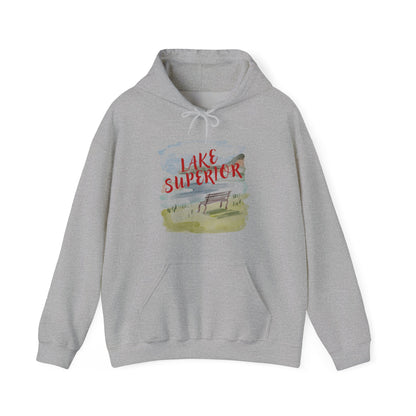Lake Superior Hoodie – Scenic Bench Watercolor Design DULUTH