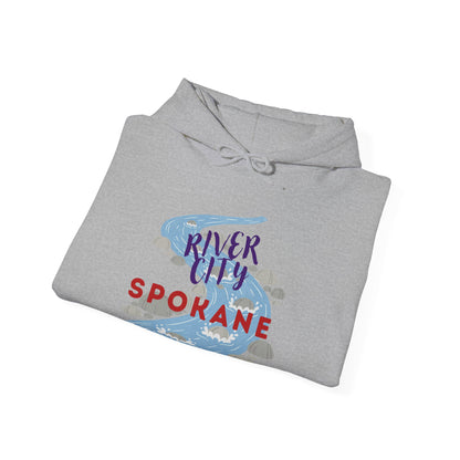 River City Spokane Hoodie - Retro Watercolor River Graphic Sweatshirt