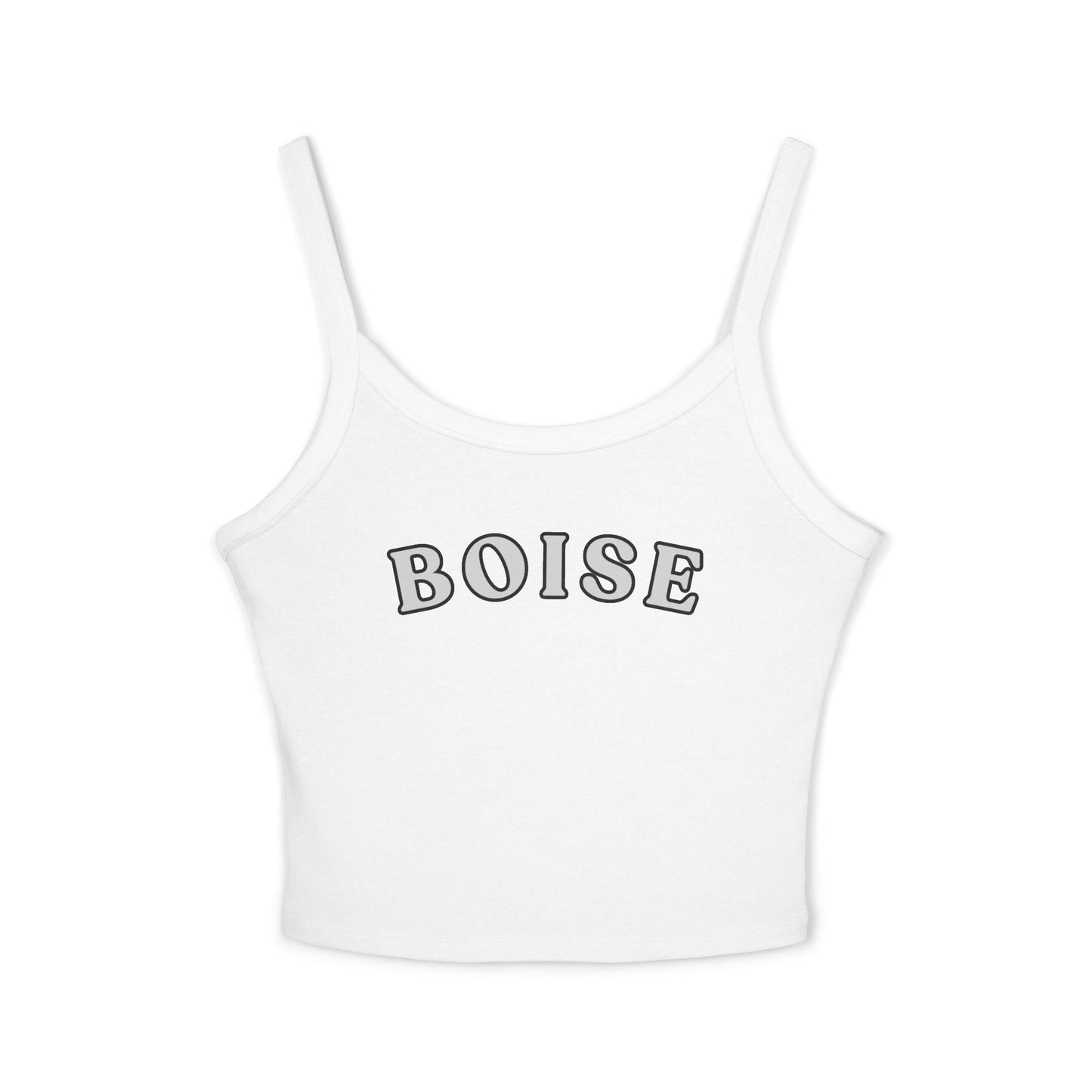 Boise Cropped Spaghetti Strap Tank - Retro Collegiate Graphic
