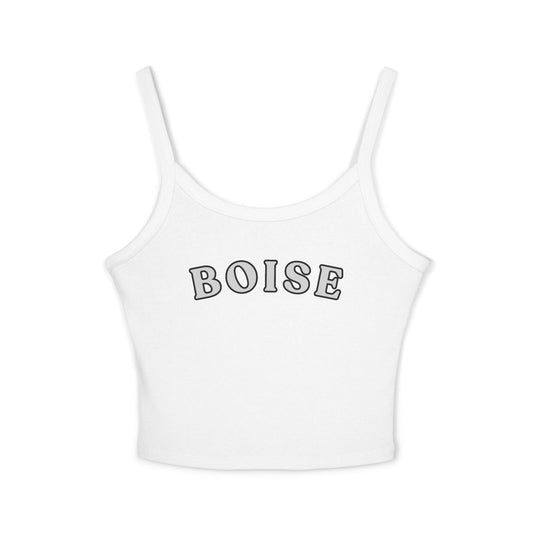 Boise Cropped Spaghetti Strap Tank - Retro Collegiate Graphic
