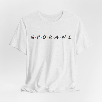 Spokane Script Tee — Retro Dotted Friend-Style City T‑Shirt