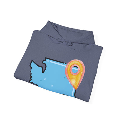 Washington State Map Hoodie with Location Pin — State Pride Pullover SPOKANE