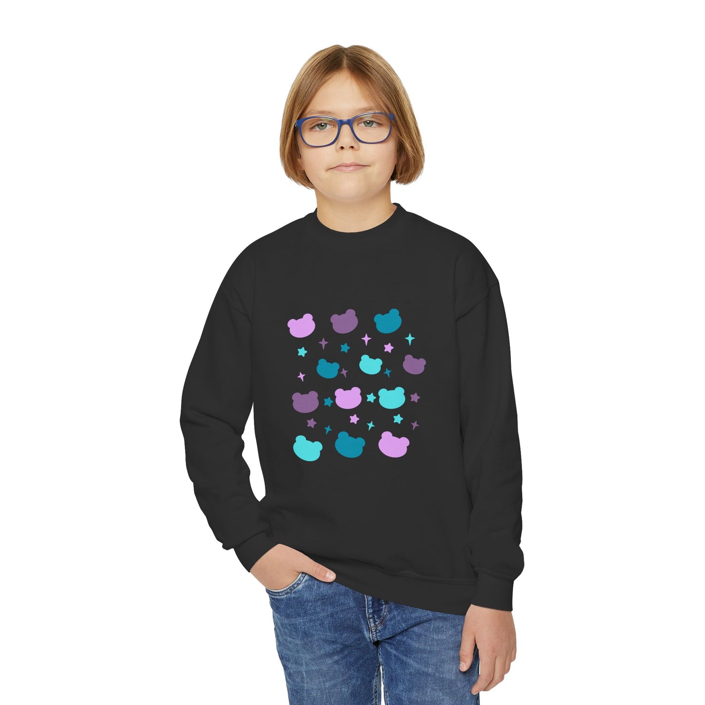 Youth Crewneck Sweatshirt with Cute Cat Design | Fall & Winter Fashion | True North