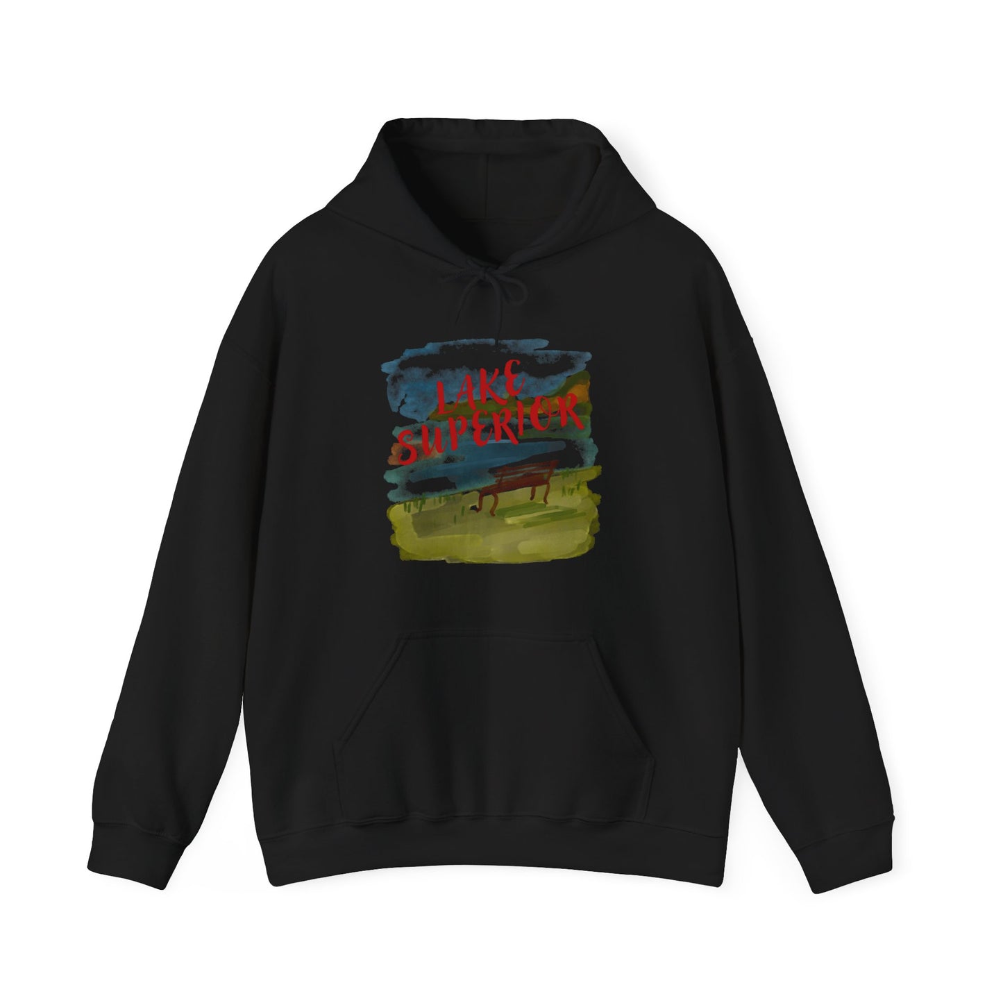 Lake Superior Hoodie – Scenic Bench Watercolor Design DULUTH
