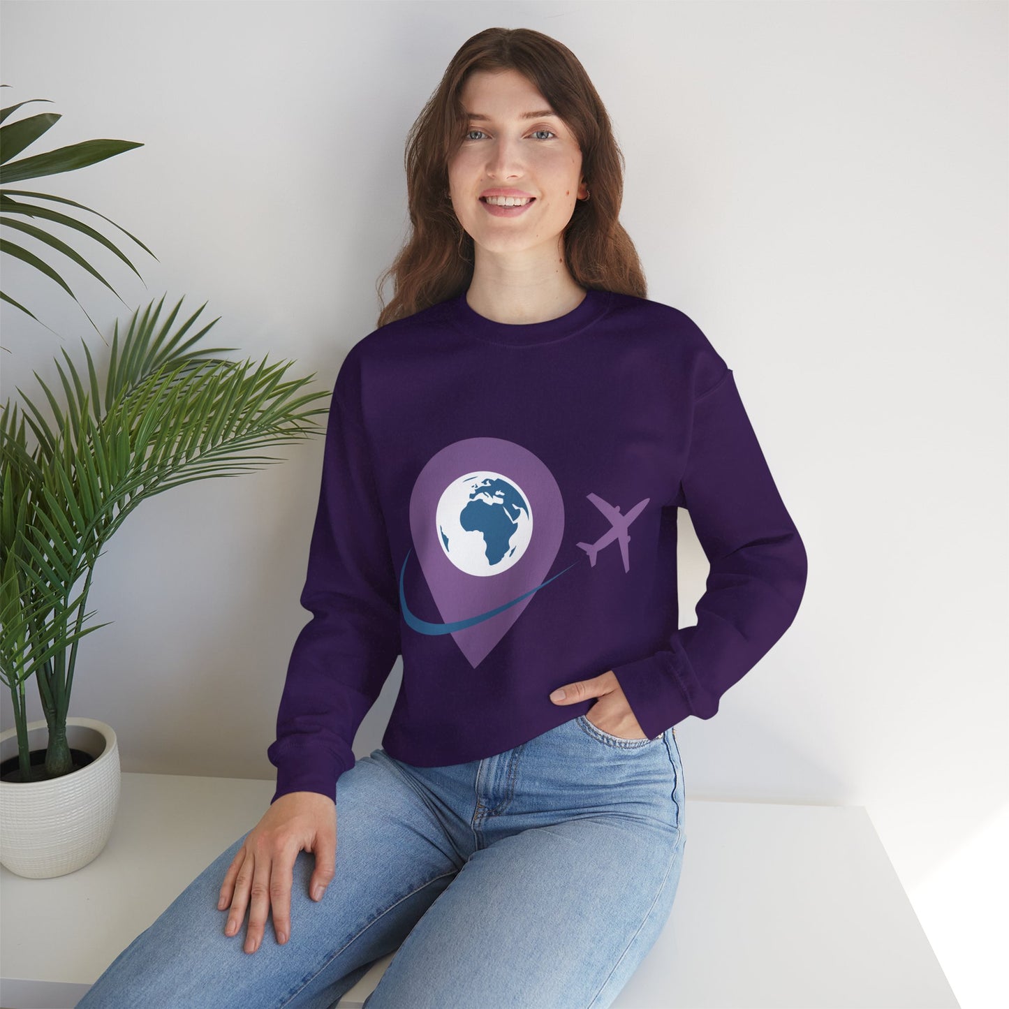 Travel Inspired Sweatshirt | Globe and Airplane Design | True North