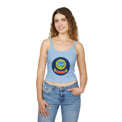 Idaho State Seal Crop Tank Top — Women's Spaghetti Strap Idaho Flag Design BOISE