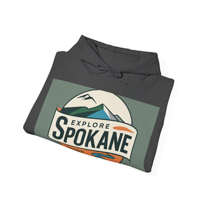 Explore Spokane Hoodie – Retro Mountain & River Travel Guide Sweatshirt