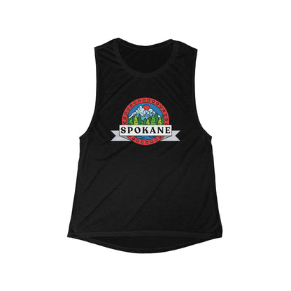Spokane Retro Mountain Badge Tank Top — Women's Scoop Muscle Tank