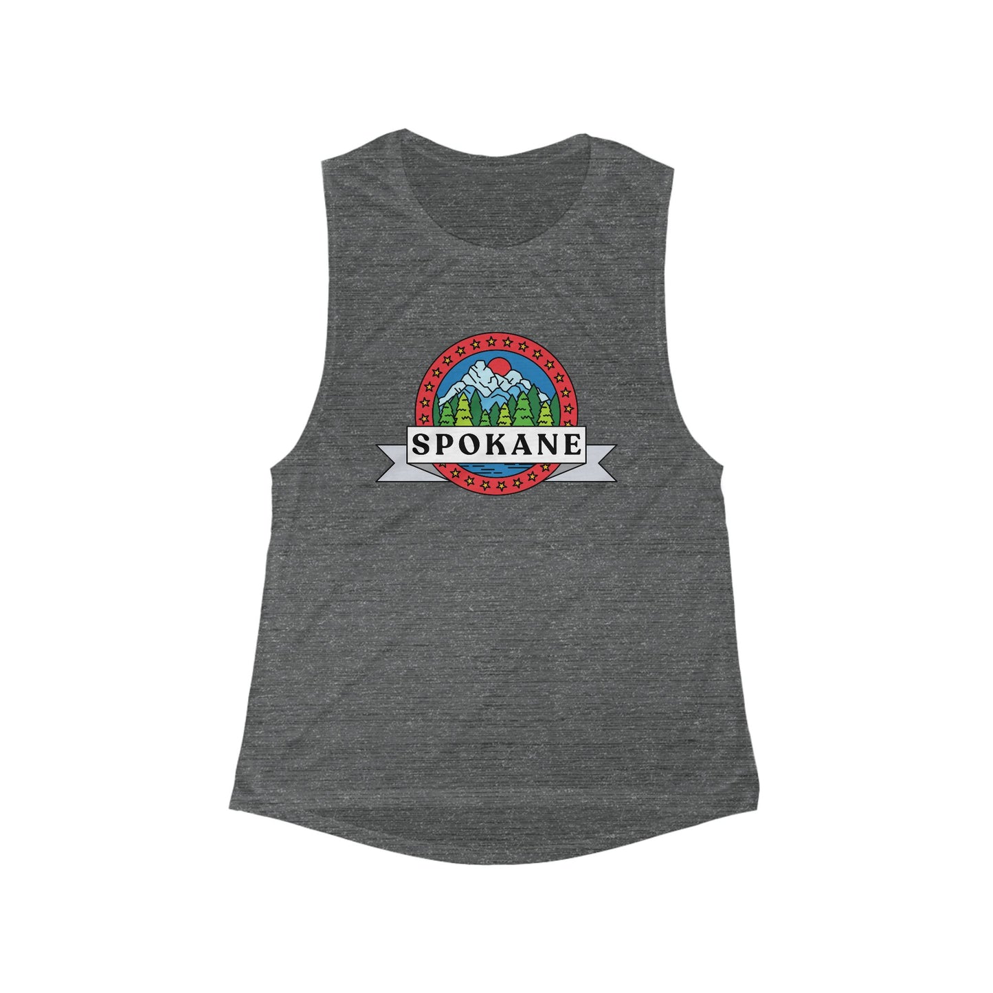 Spokane Retro Mountain Badge Tank Top — Women's Scoop Muscle Tank