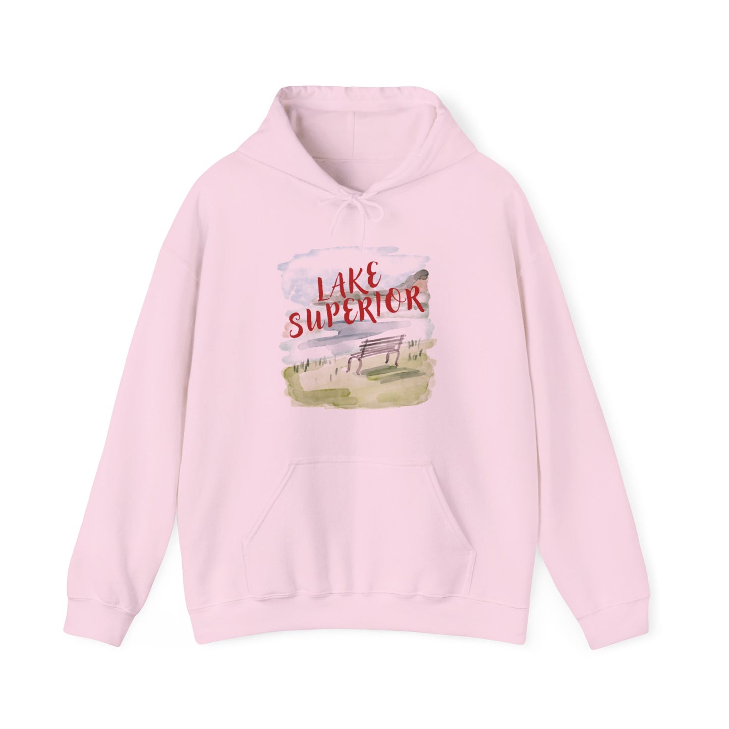 Lake Superior Hoodie – Scenic Bench Watercolor Design DULUTH