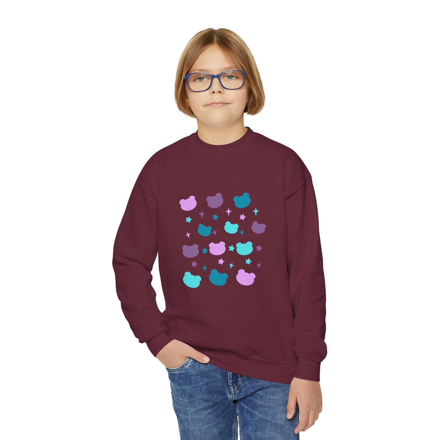 Youth Crewneck Sweatshirt with Cute Cat Design | Fall & Winter Fashion | True North