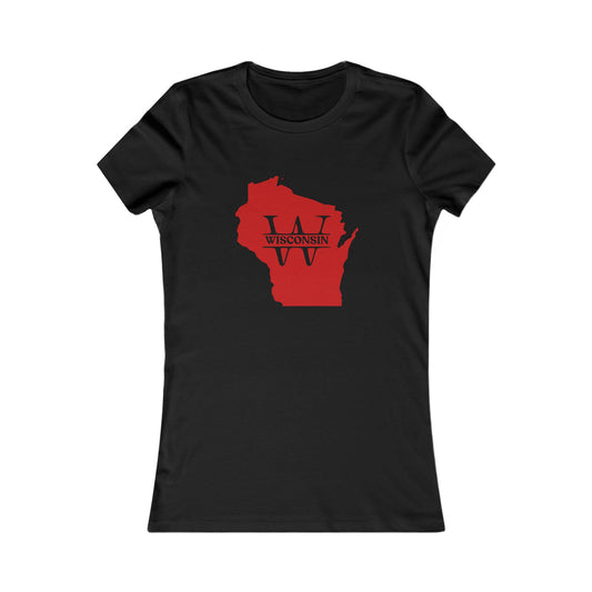 Wisconsin State Outline Tee — Red Wisconsin Map Graphic Women's T-Shirt MADISON