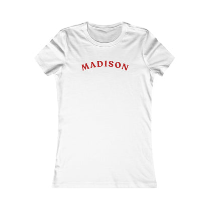 Personalized Madison Women's Tee — Classic Red Arch Name Shirt