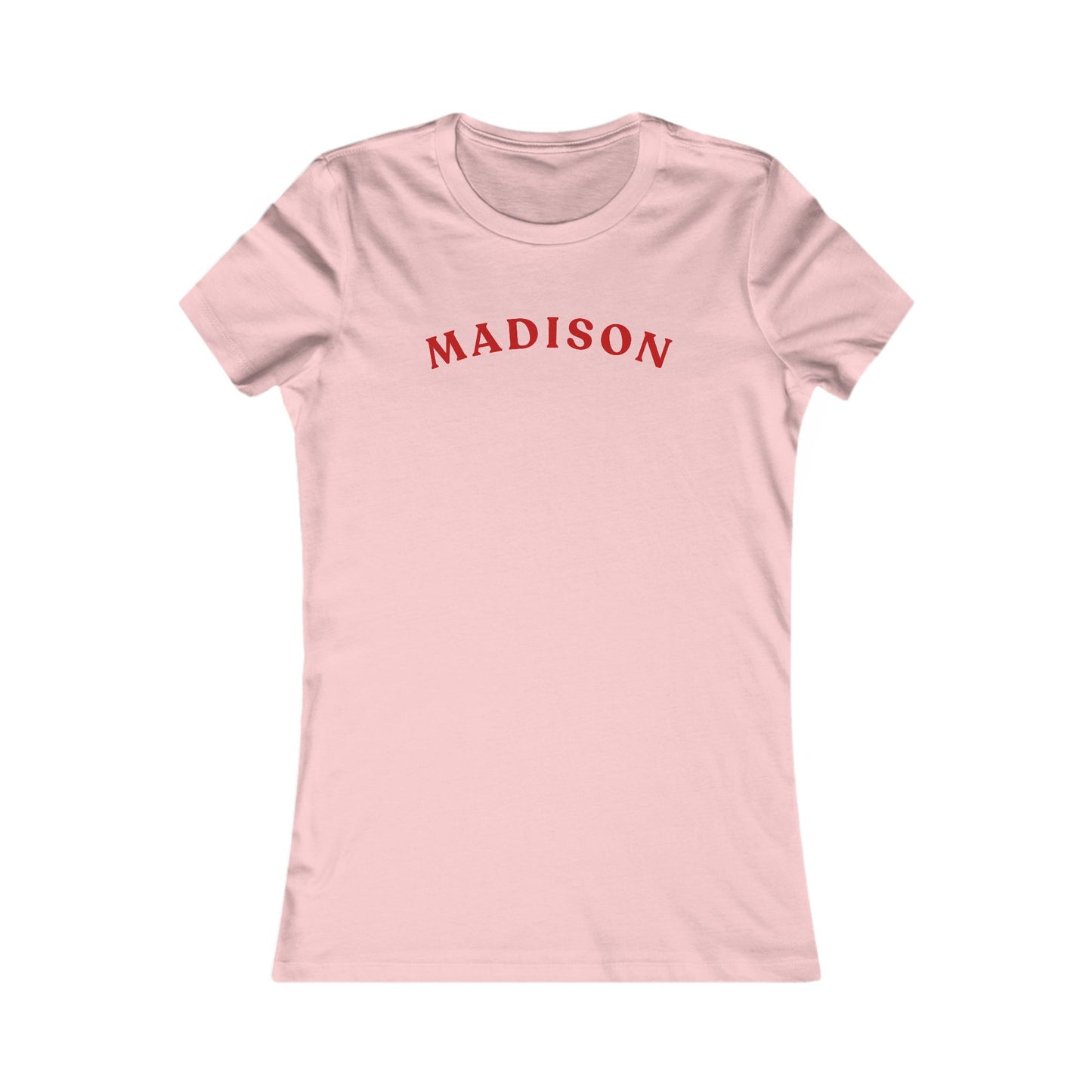 Personalized Madison Women's Tee — Classic Red Arch Name Shirt