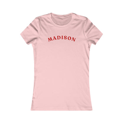 Personalized Madison Women's Tee — Classic Red Arch Name Shirt