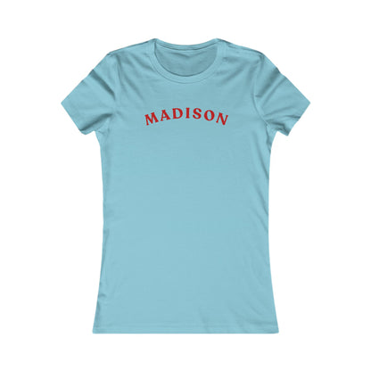 Personalized Madison Women's Tee — Classic Red Arch Name Shirt