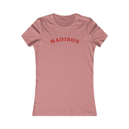 Personalized Madison Women's Tee — Classic Red Arch Name Shirt