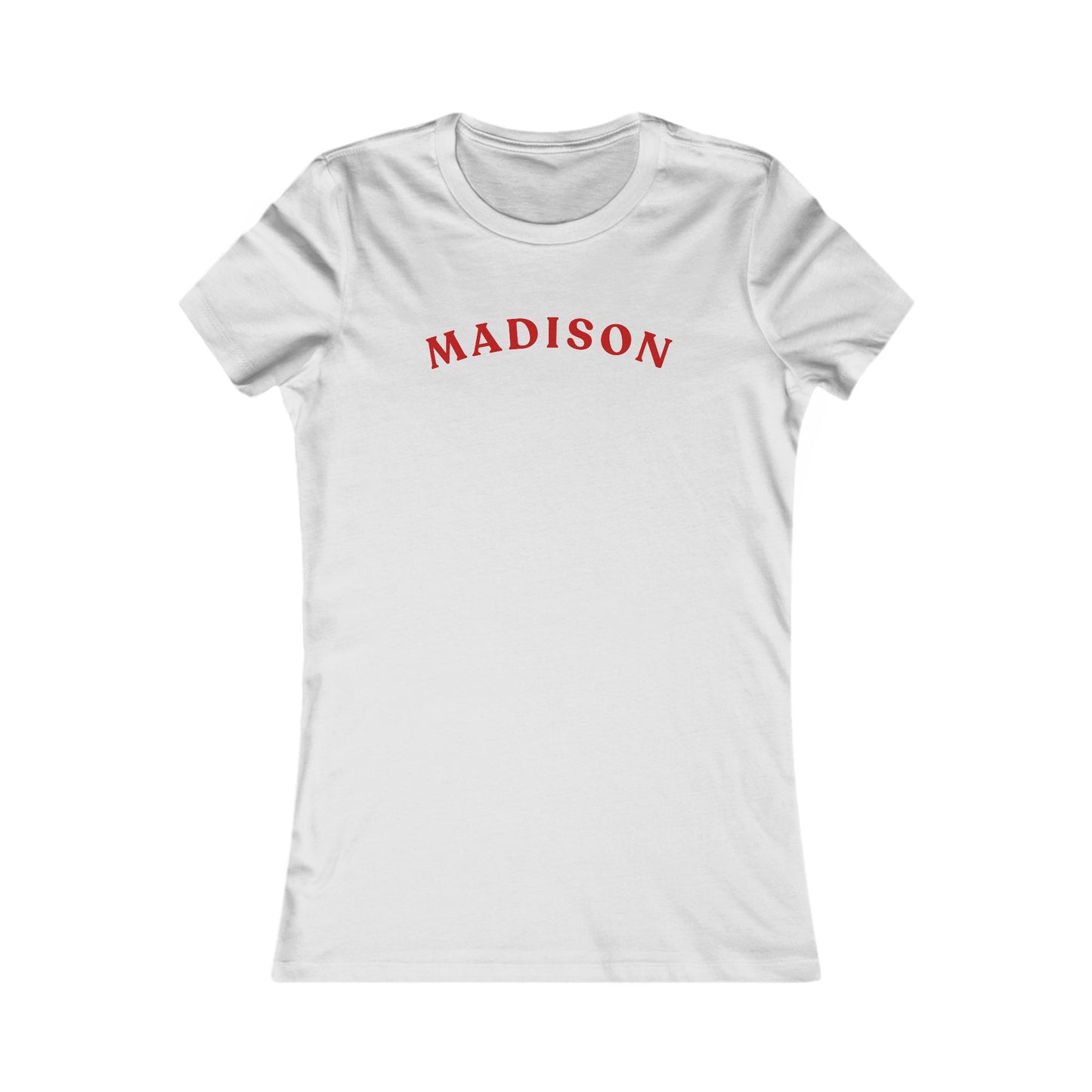 Personalized Madison Women's Tee — Classic Red Arch Name Shirt