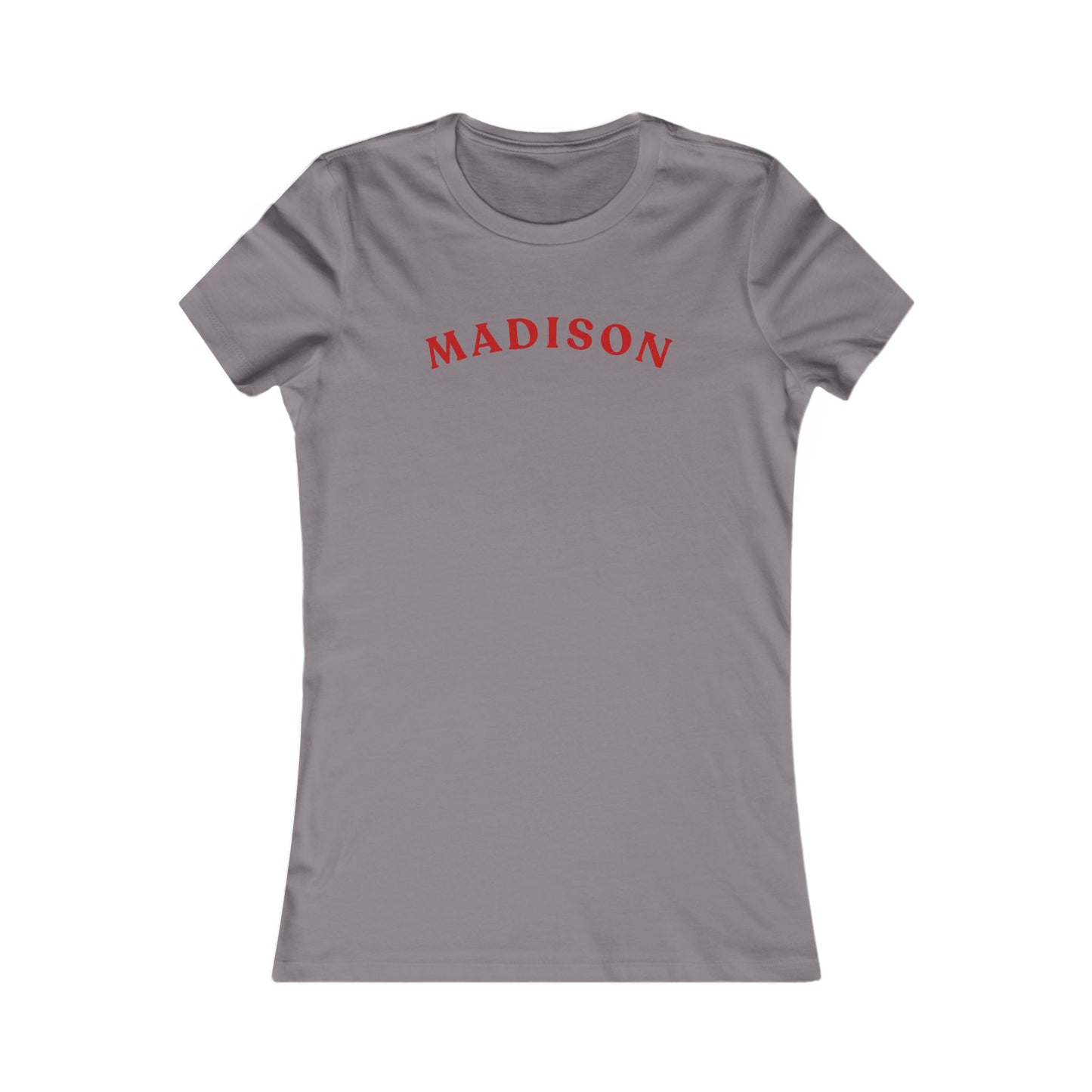 Personalized Madison Women's Tee — Classic Red Arch Name Shirt
