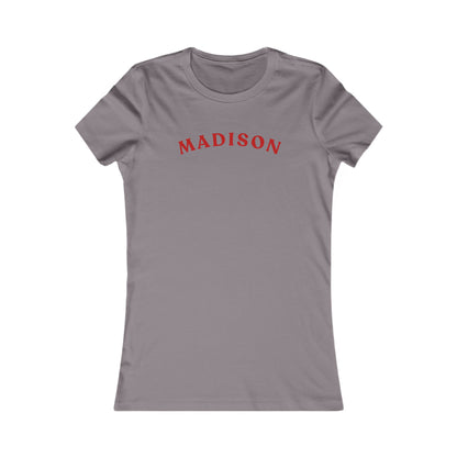 Personalized Madison Women's Tee — Classic Red Arch Name Shirt