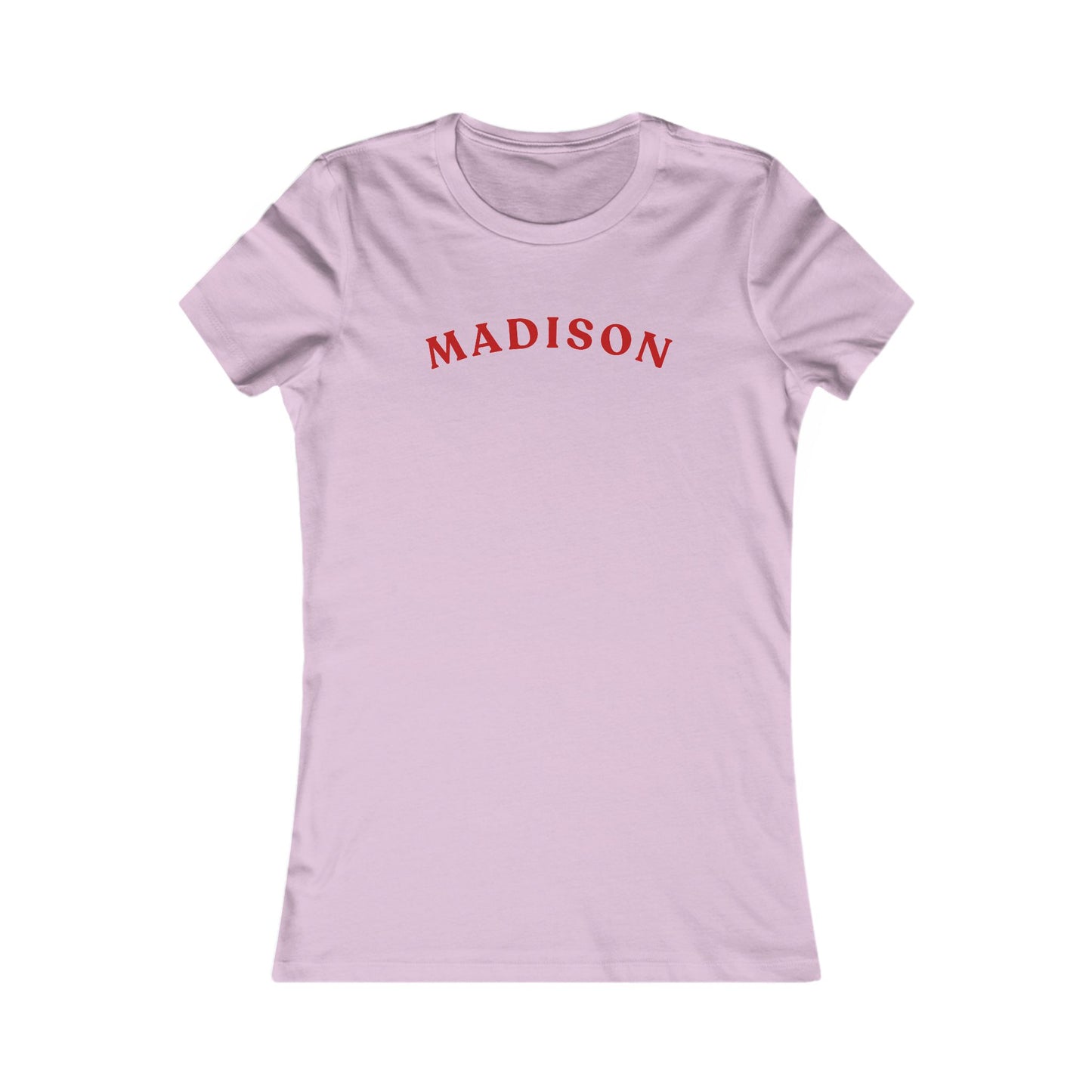 Personalized Madison Women's Tee — Classic Red Arch Name Shirt
