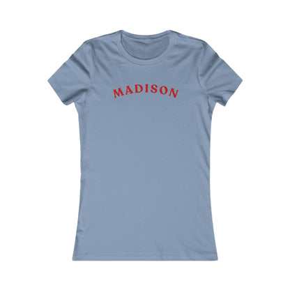 Personalized Madison Women's Tee — Classic Red Arch Name Shirt