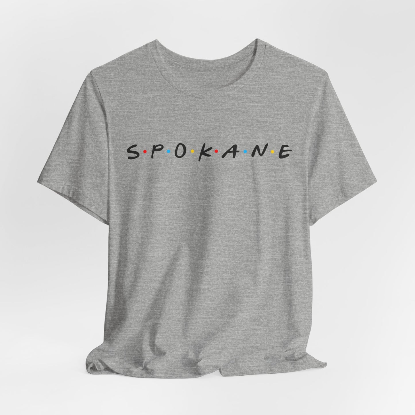 Spokane Script Tee — Retro Dotted Friend-Style City T‑Shirt