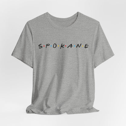 Spokane Script Tee — Retro Dotted Friend-Style City T‑Shirt