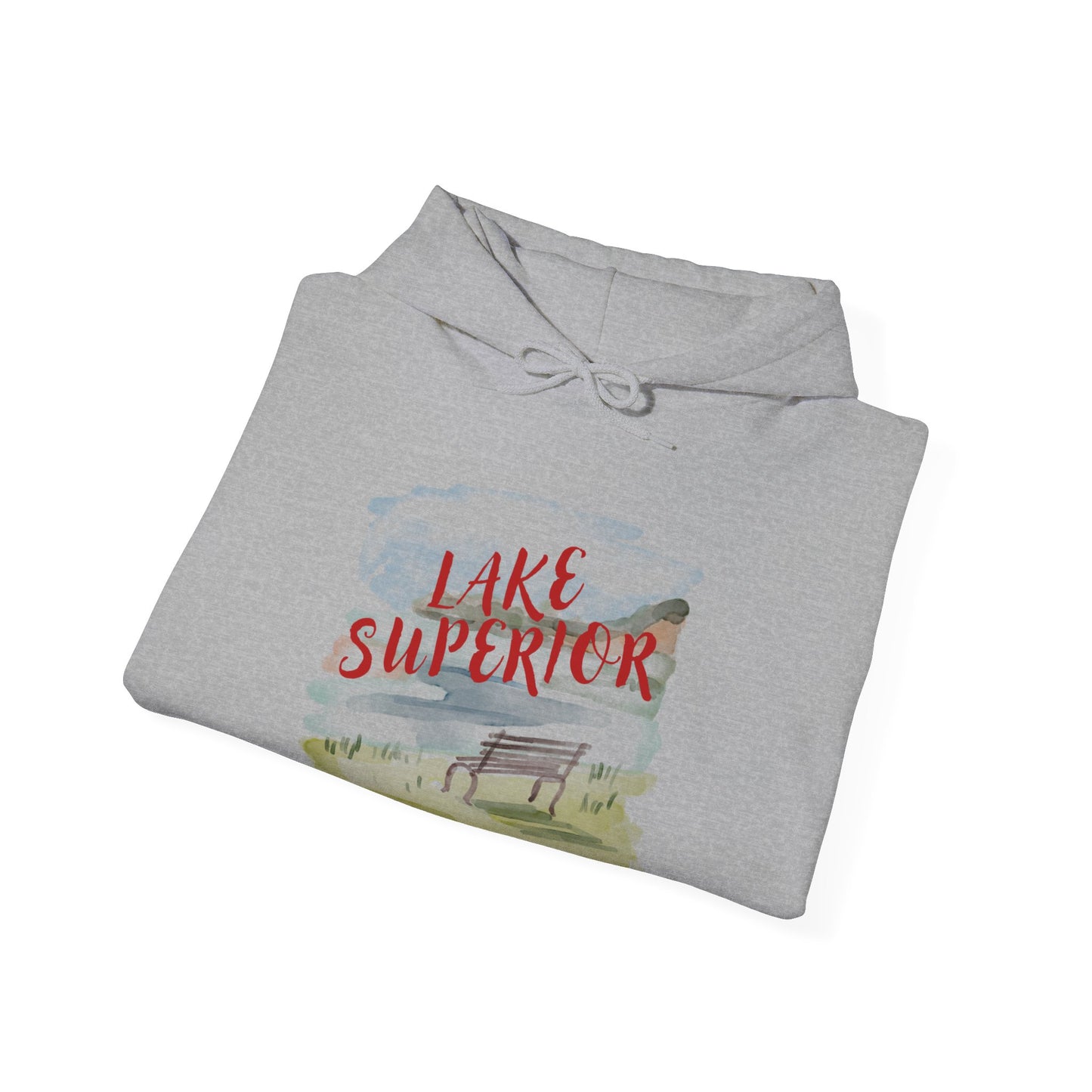 Lake Superior Hoodie – Scenic Bench Watercolor Design DULUTH